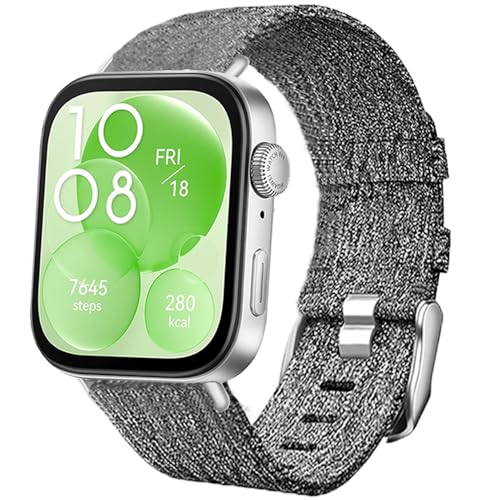 Blueshaweu Armband Kompatibel für Huawei Watch FIT 3, Nylon Strick Replacement Uhrenarmband für Huawei Watch FIT 3 Smartwatch 1,82 Zoll (grau + silbrig Adapter) von Blueshaweu
