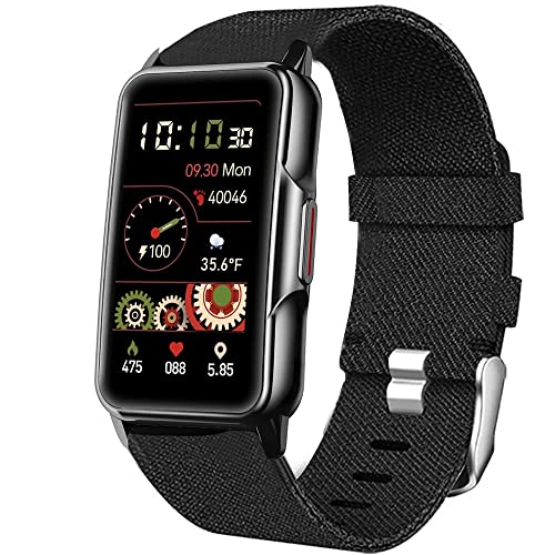 Blueshaweu Armband Kompatibel für Kesasohe/Findtime/ECOSOON H80 Smartwatch 1,47 Zoll, Nylon Strick Replacement Uhrenarmband für H80 Smartwatch 1,47 Zoll (schwarz) von Blueshaweu