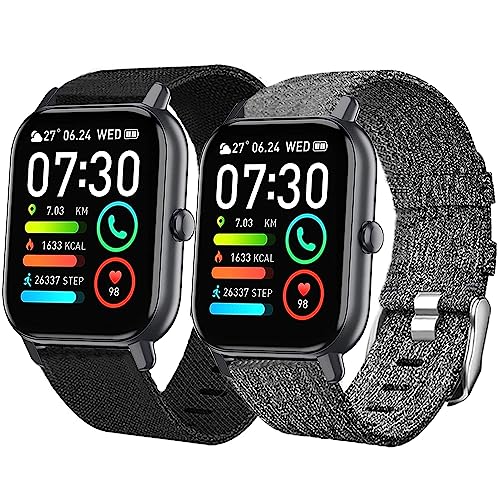 Blueshaweu Armband Kompatibel für P66D Smartwatch 1,85'', Nylon Strick Replacement Uhrenarmband für Aptkdoe P66D / Dotn P66D / Ddidbi P66D Smartwatch 1.85 Zoll (schwarz+grau) von Blueshaweu