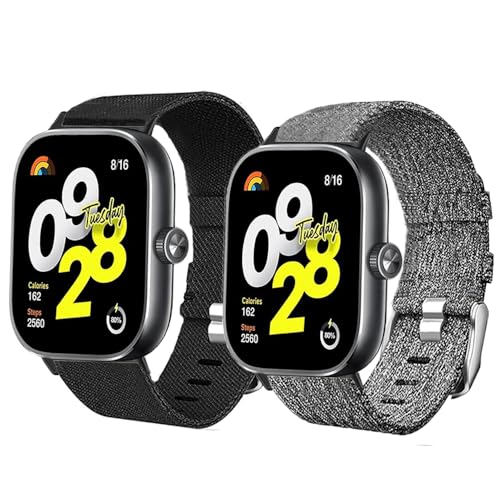 Blueshaweu Armband Kompatibel für Xiaomi Redmi Watch 4 Smartwatch, Nylon Strick Replacement Uhrenarmband für Xiaomi Redmi Watch 4 Smartwatch (schwarz+grau) von Blueshaweu