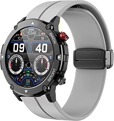 Blueshaweu Armband Kompatibel mit AKUMAKA militär smartwatch C21, Weiches Silikon Dual Magnetisch Einstellbar Armbänder Kompatibel mit AKUMAKA C21/TAOPON NX3 1.85 Smartwatch (grau) von Blueshaweu