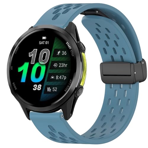 Blueshaweu Armband Kompatibel mit Garmin Forerunner 970, Atmungsaktives Weiches Silikon Dual Magnetisch Einstellbar Armbänder Kompatibel mit Garmin Forerunner 970, 965, 955/955 solar, 745 (Graublau) von Blueshaweu