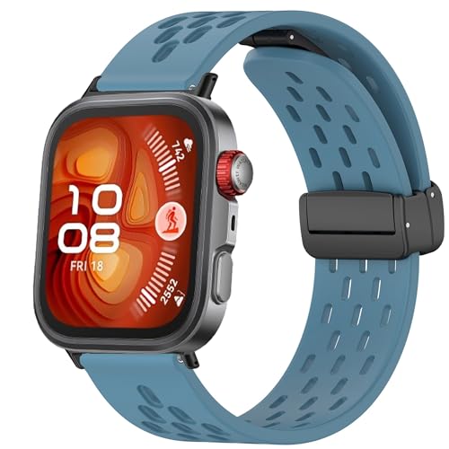 Blueshaweu Armband Kompatibel mit HUAWEI Watch FIT 4, Magnetisch Einstellbar Atmungsaktiv Sport Silikon Ersatz Uhrenarmband Kompatibel Für HUAWEI Watch FIT 4 Pro,Fit 4 (schwarz Adapter,Graublau) von Blueshaweu