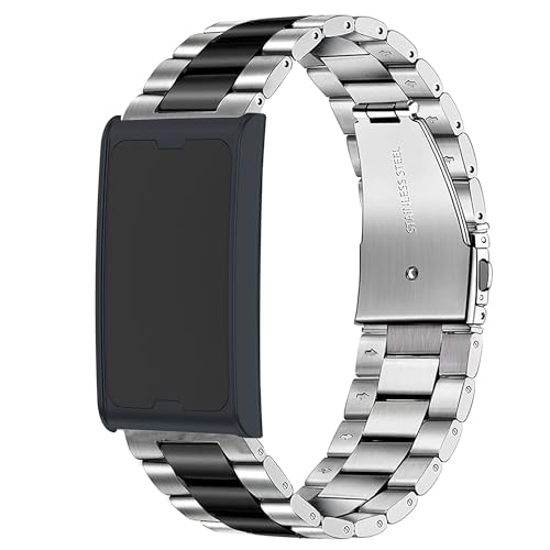 Blueshaweu Armband Kompatibel mit Helio Strap, Classic Edelstahl Uhrenarmband Armbänder Kompatibel Für Amazfit Helio Strap Smart Band Fitness-Tracker (Silber-schwarz) von Blueshaweu