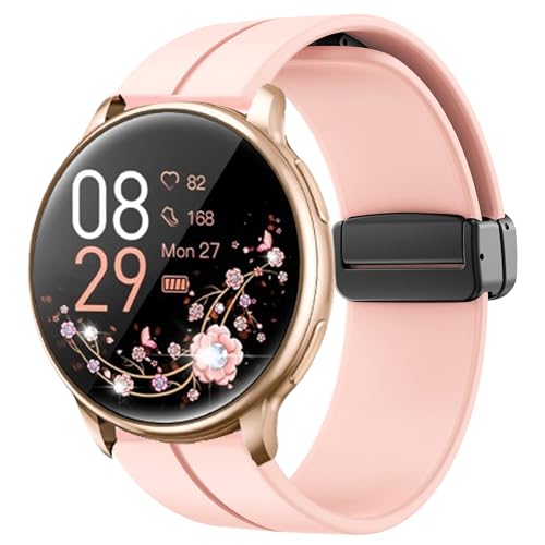 Blueshaweu Armband Kompatibel mit RUXINGX Smartwatch Damen 1.32" G35, Weiches Silikon Dual Magnetisch Einstellbar Armbänder Kompatibel Für RUXINGX G35 Smartwatch (Rosa) von Blueshaweu
