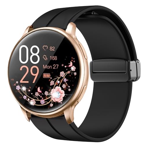 Blueshaweu Armband Kompatibel mit RUXINGX Smartwatch Damen 1.32" G35, Weiches Silikon Dual Magnetisch Einstellbar Armbänder Kompatibel Für RUXINGX G35 Smartwatch (schwarz) von Blueshaweu