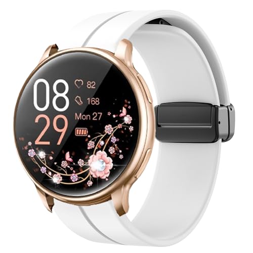 Blueshaweu Armband Kompatibel mit RUXINGX Smartwatch Damen 1.32" G35, Weiches Silikon Dual Magnetisch Einstellbar Armbänder Kompatibel Für RUXINGX G35 Smartwatch (weiß) von Blueshaweu