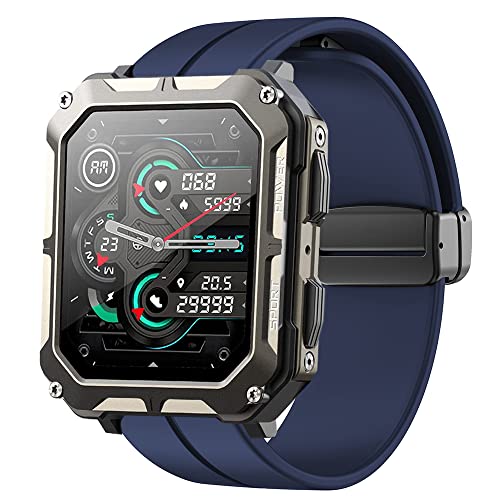 Blueshaweu Armband Kompatibel mit SGDDFIT Smartwatch Herren 1,83'', Weiches Silikon Dual Magnetisch Einstellbar Armbänder Für Amazfit SGDDFIT 1,83'' / meoonley C20pro /MIGOUFIT C20pro (blau) von Blueshaweu