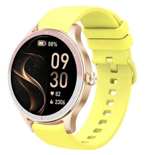 Blueshaweu Armband Kompatibel mit Fitpolo Smartwatch Damen Rund 1.27″ DR06, Silikon Ersatz Uhrenarmband Kompatibel Für Fitpolo/TOOBUR DR06 Smartwatch (Gelb) von Blueshaweu