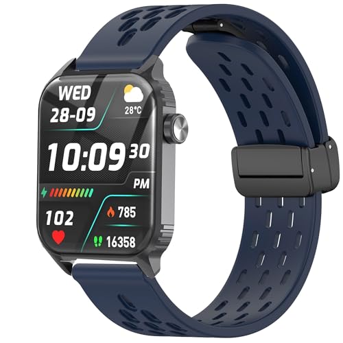 Blueshaweu Armband Kompatibel mit TRAUSI Smartwatch 1,8 Zoll TG08, Atmungsaktives Weiches Silikon Dual Magnetisch Einstellbar Armbänder Kompatibel Für TRAUSI TG08 Smartwatch (Dunkelblau) von Blueshaweu