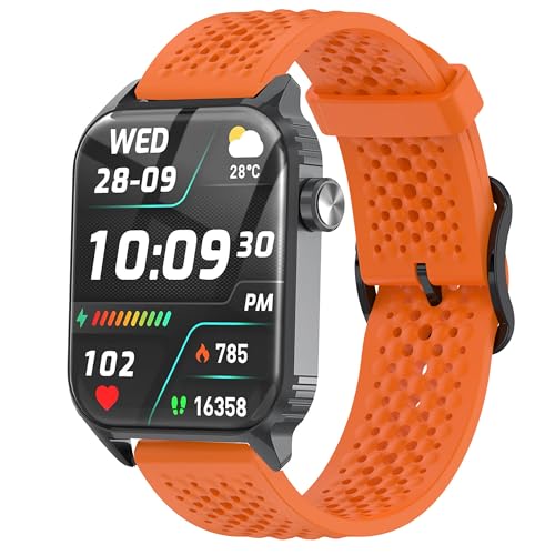 Blueshaweu Armband Kompatibel mit TRAUSI Smartwatch 1,8 Zoll TG08, Atmungsaktives Weiches Silikon Wasserdichtes Armband Kompatibel Für TRAUSI TG08 Smartwatch (Orange) von Blueshaweu