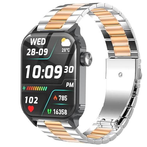 Blueshaweu Armband Kompatibel mit TRAUSI Smartwatch 1,8 Zoll TG08, Classic Edelstahl Uhrenarmband Armbänder Kompatibel Für TRAUSI TG08 Smartwatch (Silber-Roségold) von Blueshaweu