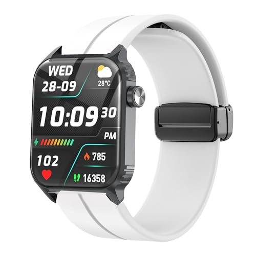 Blueshaweu Armband Kompatibel mit TRAUSI Smartwatch 1,8 Zoll TG08, Weiches Silikon Dual Magnetisch Einstellbar Armbänder Kompatibel Für TRAUSI TG08 Smartwatch (Weiß) von Blueshaweu