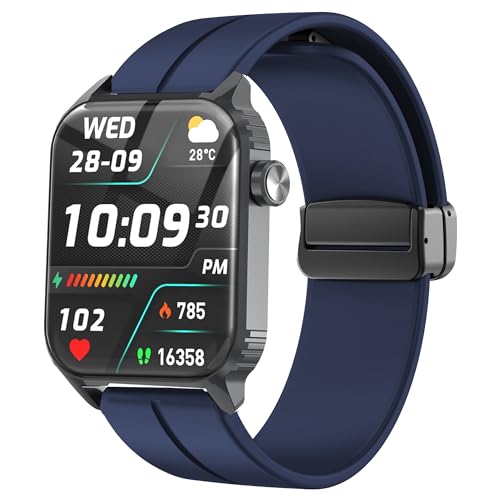 Blueshaweu Armband Kompatibel mit TRAUSI Smartwatch 1,8 Zoll TG08, Weiches Silikon Dual Magnetisch Einstellbar Armbänder Kompatibel Für TRAUSI TG08 Smartwatch (blau) von Blueshaweu
