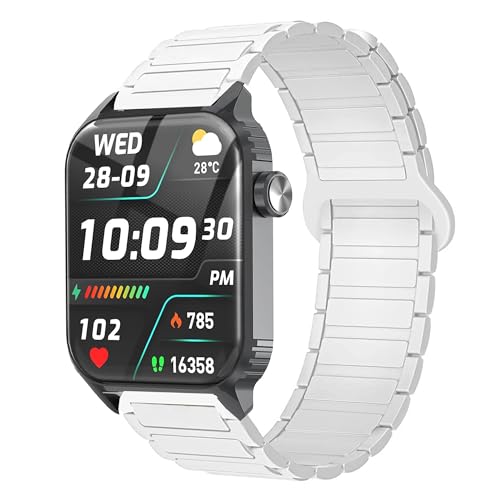 Blueshaweu Armband Kompatibel mit TRAUSI Smartwatch 1,8 Zoll TG08, Weiches Silikon Ganz Magnetisch Einstellbar Uhrarmband Kompatibel Für TRAUSI TG08 Smartwatch (weiß) von Blueshaweu