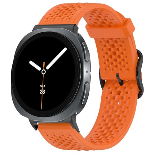 Blueshaweu Atmungsaktives Weiches Silikon Wasserdichtes Armband Kompatibel mit Samsung Galaxy Watch 8 40mm, 44mm, classic 46mm, Ultra 47mm,etc.h (Orange, 20mm Größe Armband) von Blueshaweu