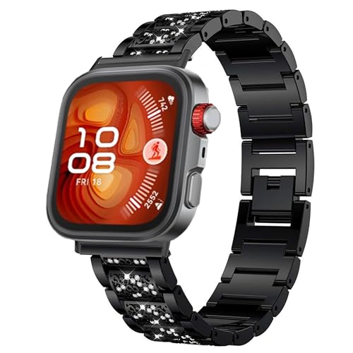 Blueshaweu Damen Armband Kompatibel mit HUAWEI Watch FIT 4 Pro Smartwatch, Metall Band Premium Edelstahl Bracelet Gurt Kompatibel Für HUAWEI Watch FIT 4 Pro, Fit 4, Fit 3 (schwarz) von Blueshaweu