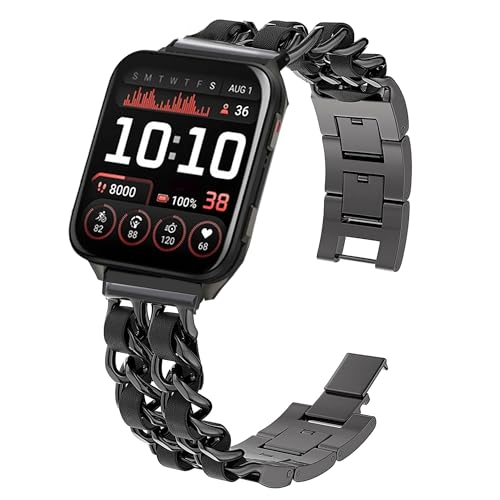 Blueshaweu Damen Kettenbänder Kompatibel für Garmin Venu X1 (51mm), Metall Band Premium Edelstahl Bracelet Gurt Kompatibel mit Garmin Venu X1 GPS Smartwatch (schwarz) von Blueshaweu