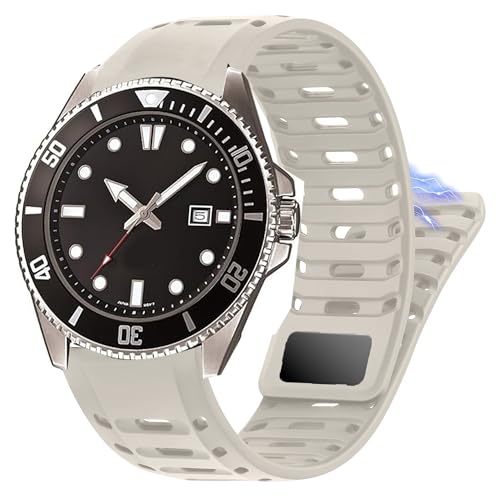 Blueshaweu Magnetbänder Kompatibel Für Casio Watch, 22mm Weiches Silikon Sport Band Kompatibel mit Casio MDV106-1AV / MDV107 / MTP-VD01 (Beige Weiß) von Blueshaweu