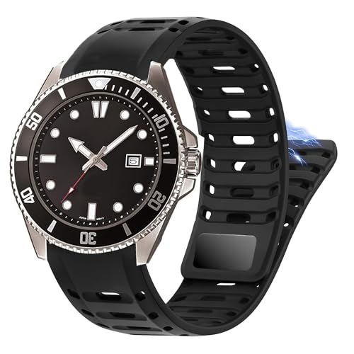 Blueshaweu Magnetbänder Kompatibel Für Casio Watch, 22mm Weiches Silikon Sport Band Kompatibel mit Casio MDV106-1AV / MDV107 / MTP-VD01 (schwarz) von Blueshaweu