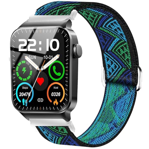 Blueshaweu armband für uaue T50S 1,85" Smartwatch, Einstellbar Stoff Armbänder, Weich und Dehnbar Elastizität Ersatzband für uaue/VKROBAG/Doner ton T50s Smartwatch (BlauerTotem) von Blueshaweu