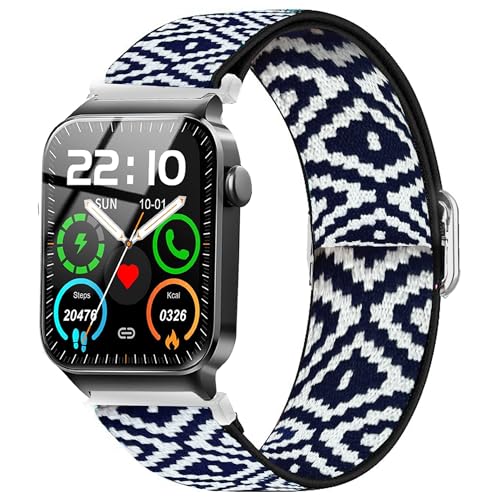 Blueshaweu armband für uaue T50S 1,85" Smartwatch, Einstellbar Stoff Armbänder, Weich und Dehnbar Elastizität Ersatzband für uaue/VKROBAG/Doner ton T50s Smartwatch (BlauesGitter) von Blueshaweu