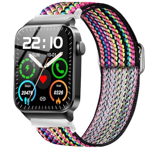 Blueshaweu armband für uaue T50S 1,85" Smartwatch, Einstellbar Stoff Armbänder, Weich und Dehnbar Elastizität Ersatzband für uaue/VKROBAG/Doner ton T50s Smartwatch (Bunte Streifen) von Blueshaweu