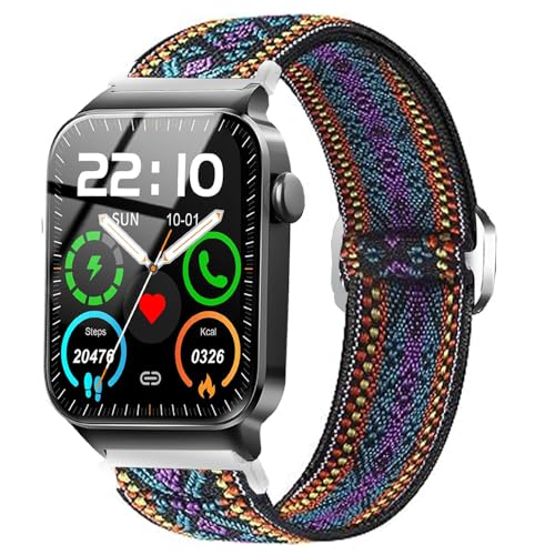 Blueshaweu armband für uaue T50S 1,85" Smartwatch, Einstellbar Stoff Armbänder, Weich und Dehnbar Elastizität Ersatzband für uaue/VKROBAG/Doner ton T50s Smartwatch (LilaBlüten) von Blueshaweu