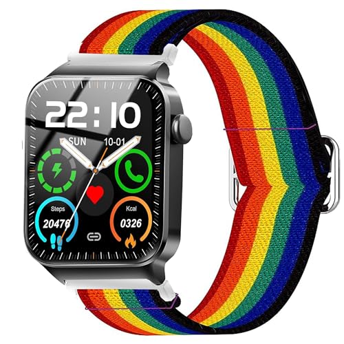 Blueshaweu armband für uaue T50S 1,85" Smartwatch, Einstellbar Stoff Armbänder, Weich und Dehnbar Elastizität Ersatzband für uaue/VKROBAG/Doner ton T50s Smartwatch (Regenbogen) von Blueshaweu