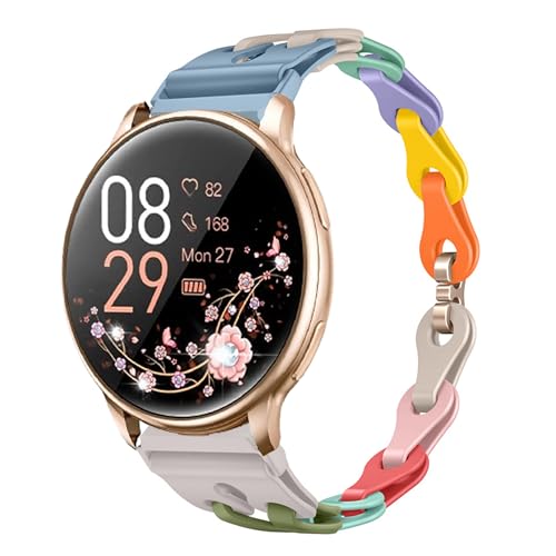 Blueshaweu damen Armband Kompatibel mit RUXINGX Smartwatch Damen 1.32" G35, Schlank Einkettiges Elegant Silikon Ersatz Uhrenarmband Kompatibel Für RUXINGX G35 Smartwatch (farbenfroh) von Blueshaweu