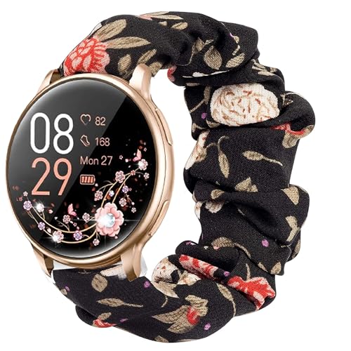 Blueshaweu damen Armband Kompatibel mit RUXINGX Smartwatch Damen 1.32" G35, weiche Haargummis Uhrenarmband Kompatibel Für RUXINGX G35 Smartwatch (Schwarze Blume) von Blueshaweu