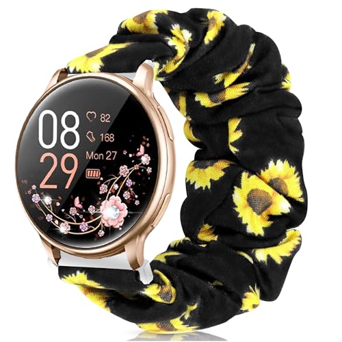 Blueshaweu damen Armband Kompatibel mit RUXINGX Smartwatch Damen 1.32" G35, weiche Haargummis Uhrenarmband Kompatibel Für RUXINGX G35 Smartwatch (Sonnenblume) von Blueshaweu