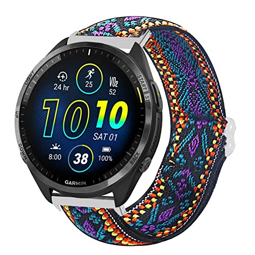 Blueshaweu für Garmin Forerunner 965 Smartwatch armband Einstellbar Stoff Armbänder, Weich und Dehnbar Elastizität Ersatzband für Garmin Forerunner 965 /Forerunner 265 46mm Smartwatch (Lila Blüten) von Blueshaweu