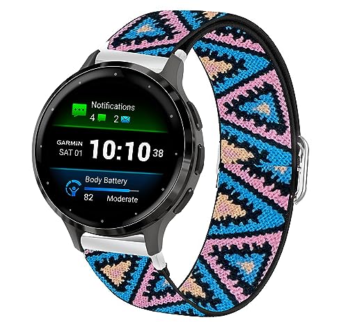 Blueshaweu für Garmin Venu 3S Einstellbar Stoff Armbänder, Weich und Dehnbar Elastizität Ersatzband für Garmin Venu 3S/Venu 2S/Forerunner 265S/Forerunner 255S/Vivomove 3S Smartwatch (Blaurosa) von Blueshaweu