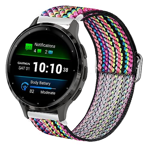 Blueshaweu für Garmin Venu 3S Einstellbar Stoff Armbänder, Weich und Dehnbar Elastizität Ersatzband für Garmin Venu 3S/Venu 2S/Forerunner 265S/Forerunner 255S/Vivomove 3S Smartwatch (Bunte Streifen) von Blueshaweu