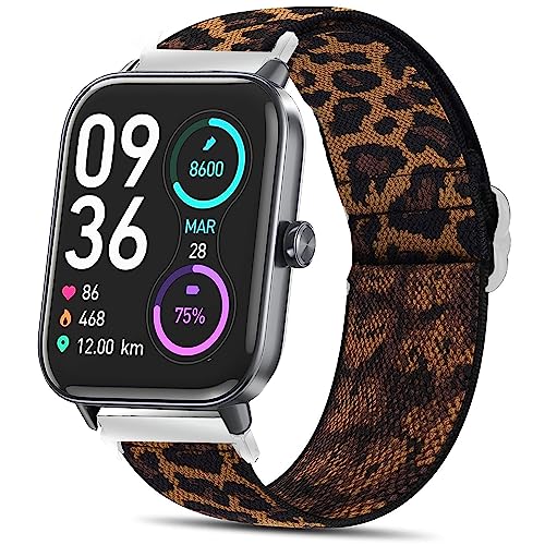 Blueshaweu für IDW19 Smartwatch Einstellbar Stoff Armbänder, Weich und Dehnbar Elastizität Ersatzband für Konitee IDW19/ TOOBUR IDW19 / Loddery IDW19 Smartwatch (Leopard) von Blueshaweu