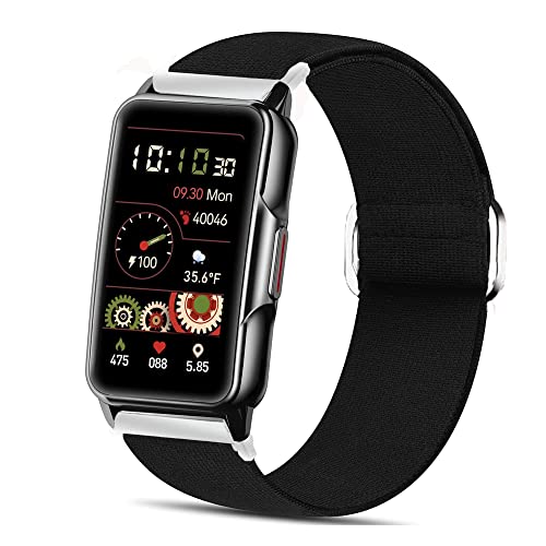 Blueshaweu für Kesasohe/Findtime/ECOSOON H80 Smartwatch 1,47 Zoll Einstellbar Stoff Armbänder, Weich und Dehnbar Elastizität Ersatzband für H80 Smartwatch (schwarz) von Blueshaweu