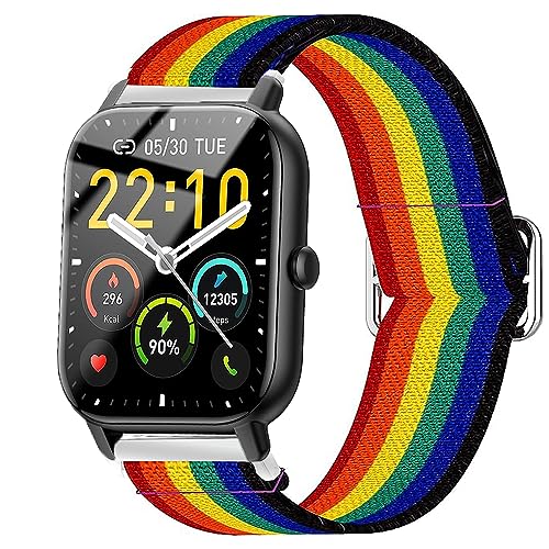 Blueshaweu für P66D Smartwatch 1,85'' armband, Einstellbar Stoff Armbänder, Weich und Dehnbar Elastizität Ersatzband für Aptkdoe P66D / Dotn P66D / Ddidbi P66D Smartwatch 1.85 Zoll (Bunte Streifen) von Blueshaweu