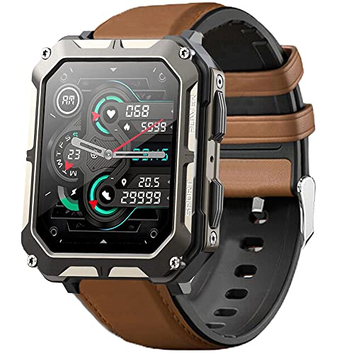 Onetuo Armband Kompatibel Für SGDDFIT Smartwatch Herren 1,83'', Leder Silikon Classic Ersatz Uhrenarmband Für SGDDFIT Herren 1,83'' / meoonley C20pro /MIGOUFIT C20pro / LIGE ST9 Smartwatch (braun) von Blueshaweu