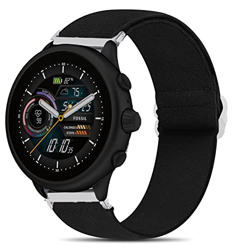 Blueshaweu für Fossil Gen 6 Wellness Armband, Einstellbar Stoff Armbänder, Weich und Dehnbar Elastizität Ersatzband für Fossil Gen 6 44mm Wellness Smart Watch (schwarz) von Blueshaweu