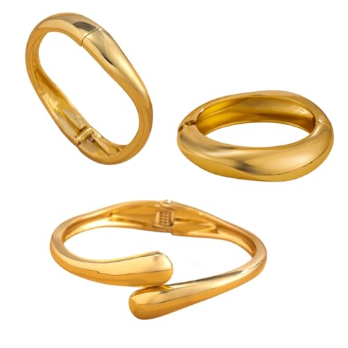 Blueshoop Gold Armreif Manschettenarmbänder für Frauen Teenager Trendy Chunky Vergoldete Große Stacheln Armreifen Set, Twist Verstellbare Armbänder Schmuck Geschenke (3er Set) von Blueshoop