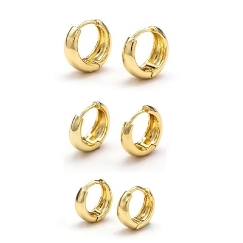 Chunky Gold Hoop-Ohrringe für Frauen Hypoallergen Kleine Leichte Gold/Silber Hoops Ohrringe Huggie Schmuck 3 Paare von Blueshoop
