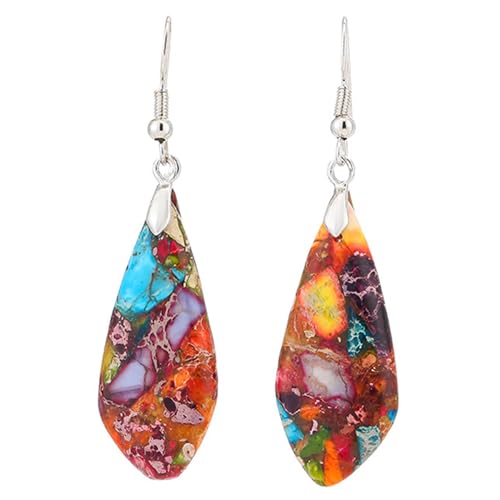Natürliche Heilstein Ohrringe für Frauen Trendige, böhmische Fischreifen baumeln Tropfen Ohrringe, Bunte Statement Gold Silber Ohrring von Blueshoop