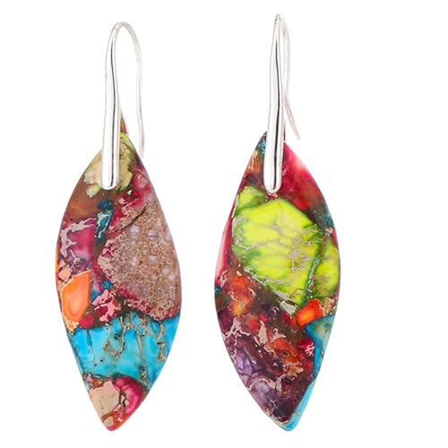 Natürliche Heilstein Ohrringe für Frauen Trendige, böhmische Fischreifen baumeln Tropfen Ohrringe, Bunte Statement Gold Silber Ohrring von Blueshoop