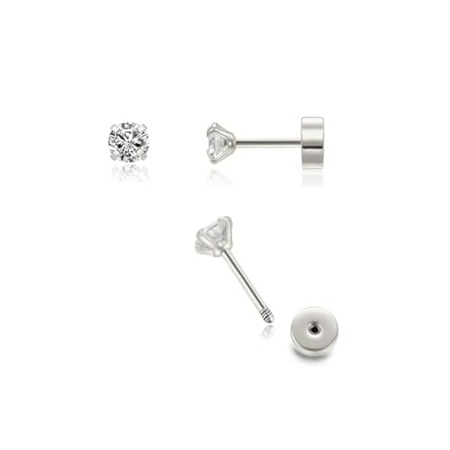 Versilberter Tragus Helix Piercing Schmuck, Knorpelohrringe für Frauen Männer, winzige CZ Schraube auf flachen Rücken kleine Diamant Ohrstecker von Blueshoop