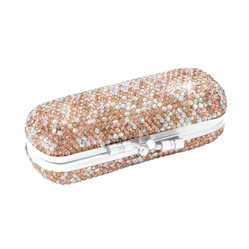 Blueshyhall Lippenstift Etui Spiegel Mini, Lippenstift Etui mit Deckel, Hartschalen Lippenstift Organizer Klein Mit Bling Kristall Diamant Für Frauen, Herren, Reisen, Handtaschem (Gold) von Blueshyhall