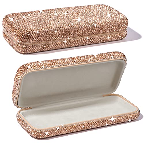 Blueshyhall Sonnenbrillen Etui Hardcase Glizter, Bling Brillenetui mit Diamant Strass, Sunglasses Case Organizer Box, Brillenetui Hardcase Flach Sonnenbrillen Etui Hartschale Faltbar (Gold) von Blueshyhall