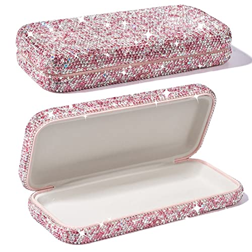 Blueshyhall Sonnenbrillen Etui Hardcase Glizter, Bling Brillenetui mit Diamant Strass, Sunglasses Case Organizer Box, Brillenetui Hardcase Flach Sonnenbrillen Etui Hartschale Faltbar (Rosa) von Blueshyhall