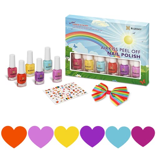 Bluesky Kids Nagellack Set für Mädchen und Jungen, schleppt nicht giftiges Wasser, 6 x 5 ml Farben, Haarbogen- und Nagelaufkleber für Kinder, Kindernagellackset von Bluesky