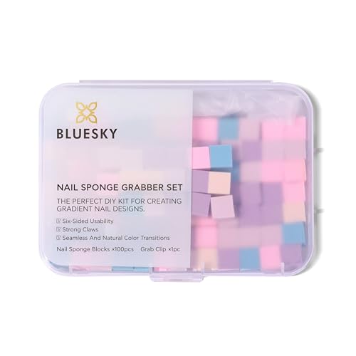 Bluesky Nail Art Sponge Grabber Set - Precision Gradient & Ombré Applikator für Gel Polish - 100 x Nagelschwämme, 1 x Metallgreifer, Mess-Free Nail Design Tool von Bluesky